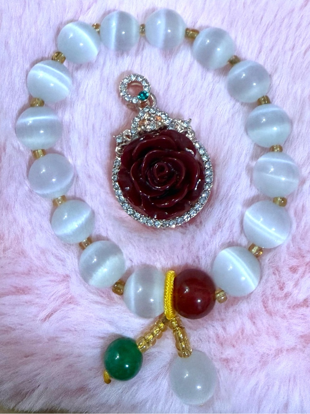 Elegant Cinnabar Rose Pendant with Crystals